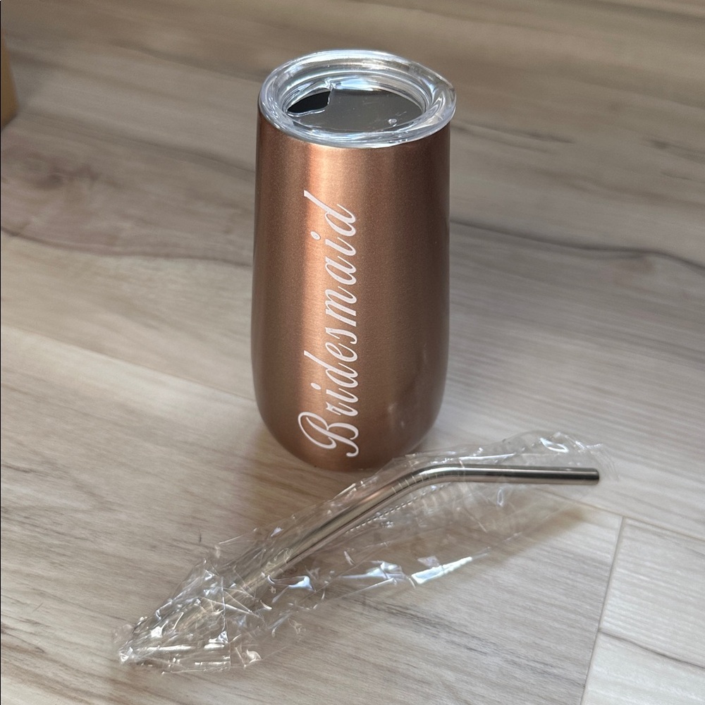 Rose Gold Bridesmaid Tumbler with Straw